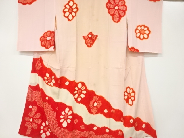JAPANESE KIMONO / ANTIQUE JUBAN / SILK / KINSHA / SHIBORI / FLOWER